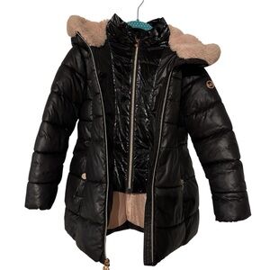 MICHAEL Michael Kors Girls’ Black Puffer Coat with Pink Fur Hood